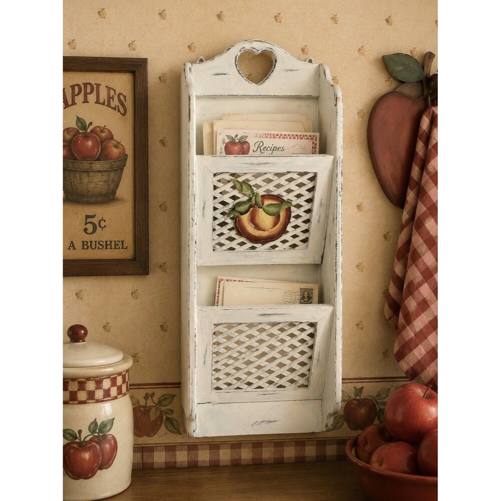 Vintage Fruit Collection Wooden Wall Letter Holder Organizer Shelf Cottage Decor